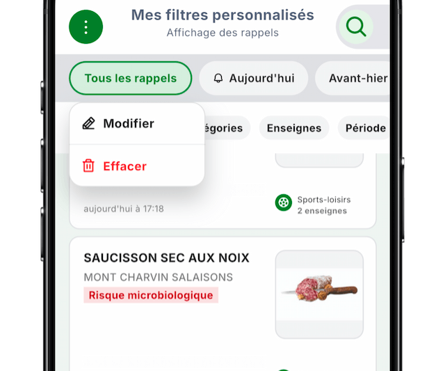 Filtres par allergène et enseigne
