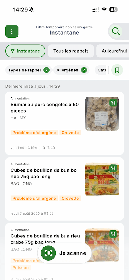 Filtre instantané avec bouton marque-page pour l'enregistrer