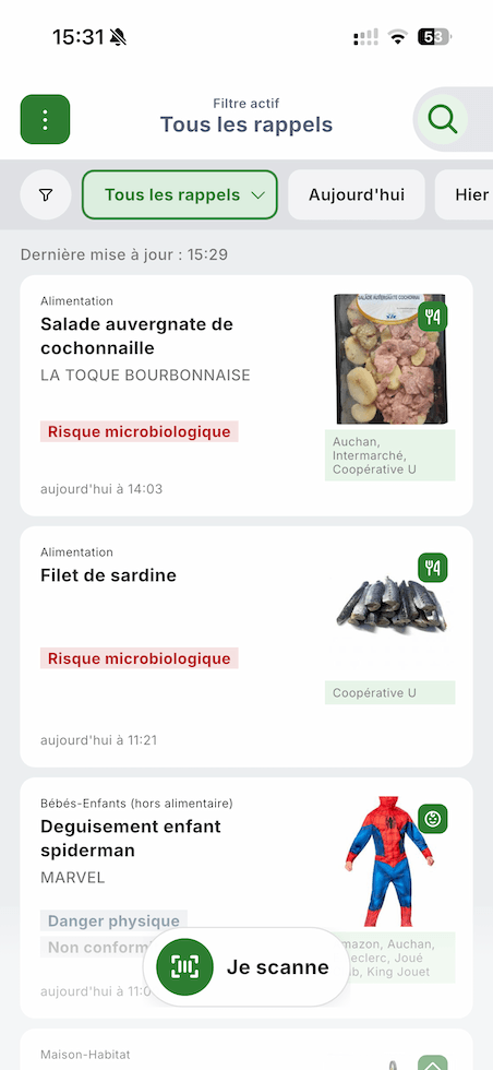 Scan d'un code-barres avec Alerte-Conso