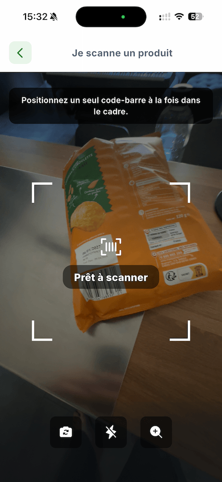 Code-barres cadré dans le scanner Alerte-Conso
