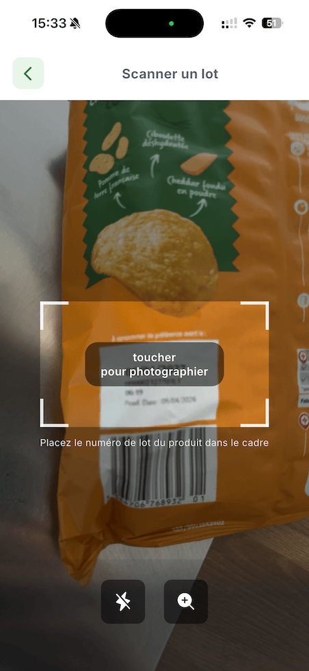 Prise de photo pour détection automatique du numéro de lot